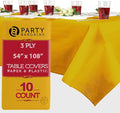 PARTY BARGAINS Disposable Table Covers, 54 x 108 Inch, Yellow, 3-Ply Paper & Plastic Spill-Resistant Party Tablecloths, 10 Pack