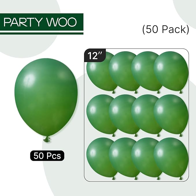 PartyWoo Dark Green Balloons 50pcs 12 Inch Emerald Hunter Forest Green Balloons for Wedding Boy Baby Shower Birthday Christmas Graduation Dinosaur Jungle Golf Theme Party Decorations Green-Y56