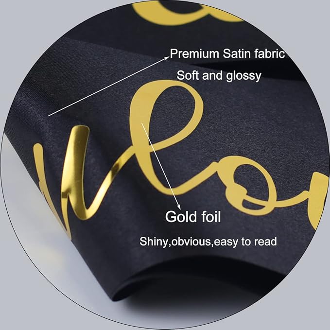 50th Birthday Sash for Women and Men,50&Fabulous Sash Black with Gold Foil Lettering.