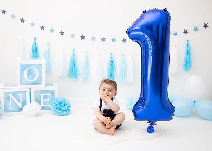40 Inch Navy Blue 1 Balloon for First Birthday, Blue One 1st Number Balloon Birthday Decorations for Boy Man Toddler Baby, 10th 21st, Giant Number 1 Balloon