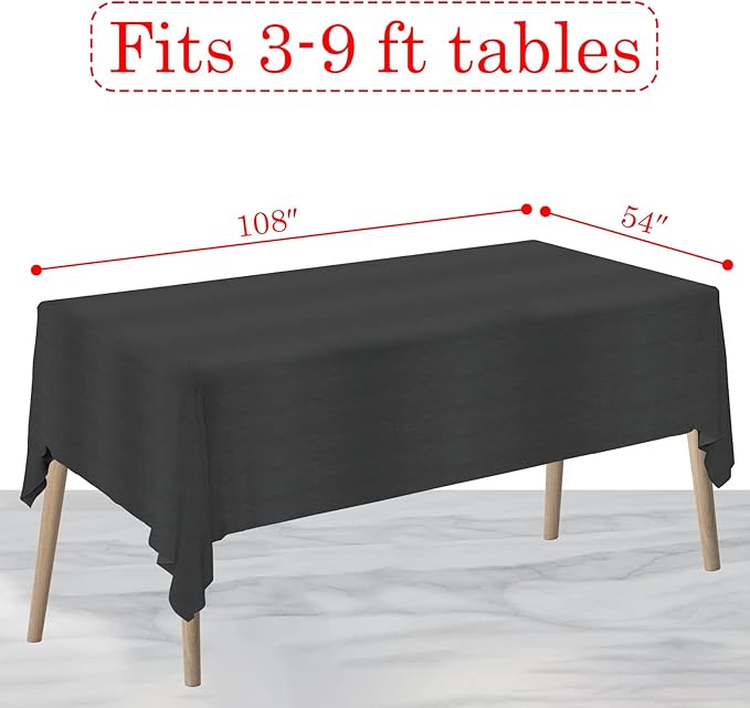 Black Paper Tablecloths Disposable for Rectangle Tables 12 Pack,3 Ply Paper & Plastic Quality Table Cloth for Parties,54 x 108 Inch Birthday Table Cover Outdoor Wedding Banquet Tablecover