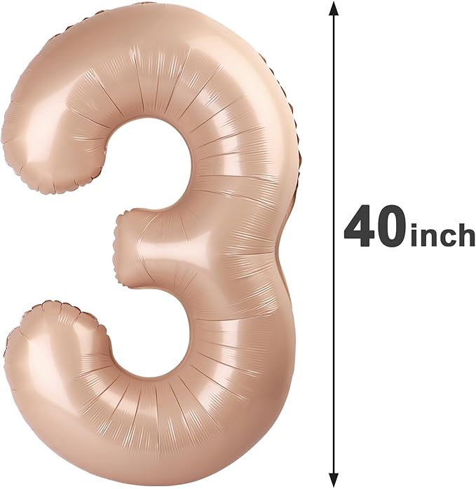 40 Inch Light Brown 3 Large Number Balloon, 3 13 23 30 33 36 Light Brown Birthday Party Decorations, Number Three Foil Balloons for Anniversary Party Graduations Celebration Supplies