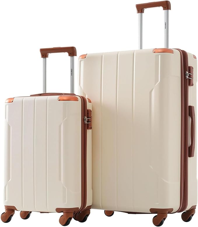 Merax Luggage Sets 2 Piece Suitcases with Wheels, Hardshell ABS Expandable and Lightweight, TSA Lock, Spinner Wheels, Carry On Luggage with Corner Guards (20 28 inch White Brown)