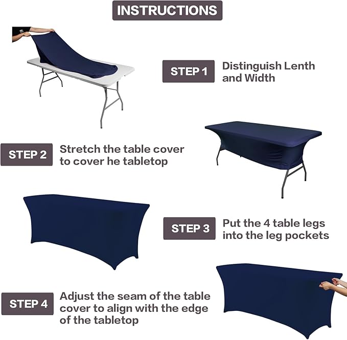 IVAPUPU 2 Pack 4FT Table Cloth for Rectangular Fitted Events Stretch Jean Blue Table Covers Washable Cover Spandex Tablecloth Protector for Party, Wedding, Cocktail, Banquet, Festival