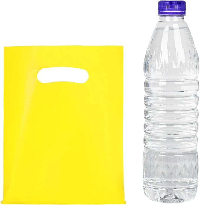 100 PCS Yellow Small Gift Bags, 6"x8" Merchandise Bags for Small Businesses, Goodie Bags Party Favor Bags for Kids, Treat Bag Retail Bag with Handle for Kids Birthday, Christmas