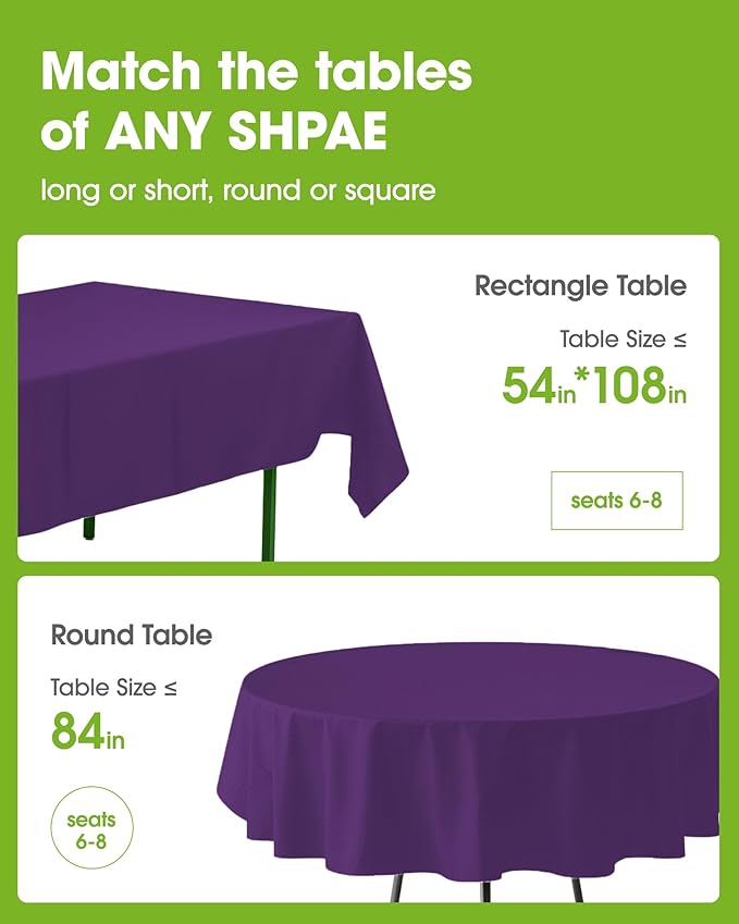 Pureegg Plastic Table Cloth Disposable 10 Pack, 54 x 108 Inch Table Cloths, Halloween Party Decorations, Summerween Decor, Halloween Tablecloths, Rectangle, Plastic Cover, Leakproof & Sturdy, Purple