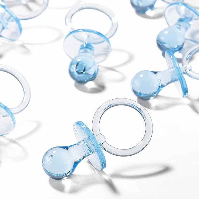 Pacifiers for Baby Shower Game, 36 Plastic Pacifiers for Baby Shower Decoration DIY, Large Size Baby Shower Pacifiers, Gender Reveal Party Table Scatter/Hunt Baby Shower Game Props(Blue, 2.75 in)