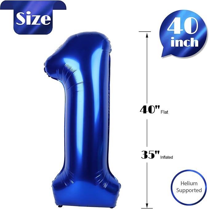 Night Blue Number 1 Balloon for First Birthday 40 Inch, 1st One Number Balloons Birthday Decorations for Girl Boy Toddler Baby