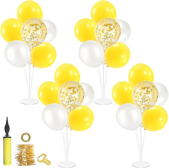 Yellow and White Balloon Stand Centerpiece Table Decorations for Bee Sunflower Daisy Birthday Bridal Shower Engagement Wedding Party Decorations(Yellow white set4)