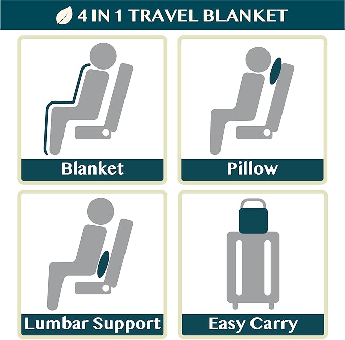 PAVILIA Travel Blanket and Pillow, Arms Opening Airplane Blankets for Adults, Compact Plane Blanket with Arm Hole 2-in-1 Bag for Flight Car Camping Fit in Luggage Backpack Traveler Gift, Navy Blue