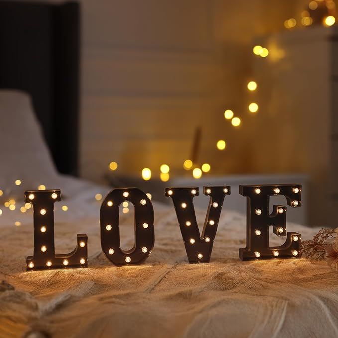 Foaky Black LED Letter Lights for Room Decor - Bedroom Wall Decor, Alphabet Lights for Home, Wedding, Party - Battery Operated （D）