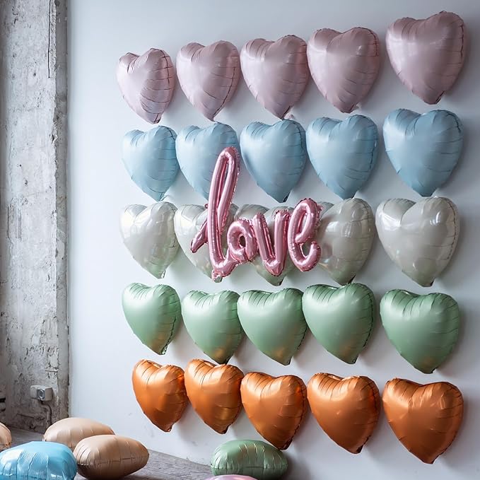 Baby Pink Heart Balloon, 10PCS Pink Foil Heart Balloons, 18inch Pastel Pink Heart Shape Balloons Helium Birthday Party Decorations for Girls Brithday Party, Baby Shower, Valentines Day, Princess Party