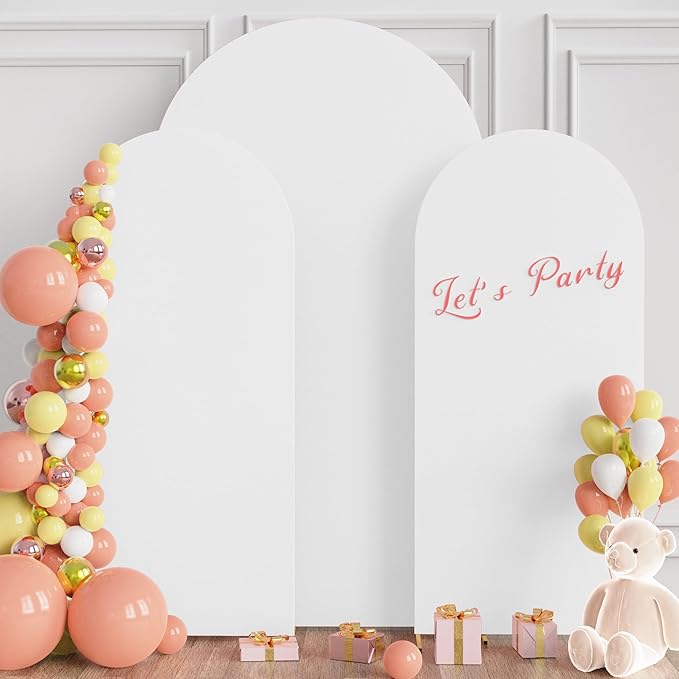 Wokceer Wedding Arch Backdrop Cover 7.2FT, 6FT, 6FT Spandex Set of 3 Wedding Arch Stand Covers Round Top Chiara Backdrop Stands Cover for Birthday Party Ceremony Banquet Decor White