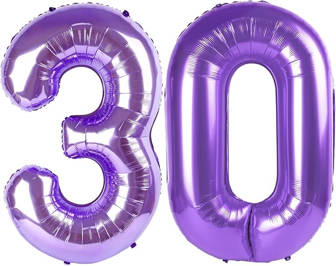 Purple 40 Inch 30 Number Balloons, Balloon Decorations for 30 Birthday, Foil Giant 30 Birthday Graduations Anniversary Party
