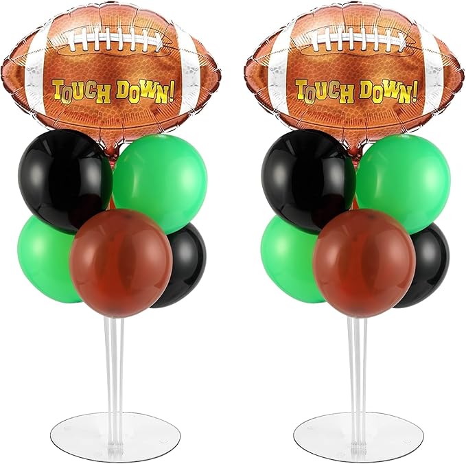 Football Party Balloons Stand Kit 2 Sets with 2 Rugby Ball Foil Balloons Football Themed Party Balloon Centerpiece for Tables for Game Sports Graduation Birthday Footballs Themed Decorations