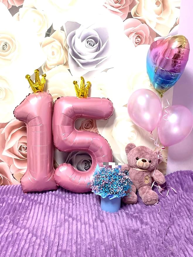 Large Pink Crown 40 Inch Birthday Number 5 Balloon, Pink Crown Five 5th 15 25 35 50 55 Birthday Anniversary Celebration Decorations, Foil Mylar Helium Numbers 5 Balloons Girl Boy Party Supplies