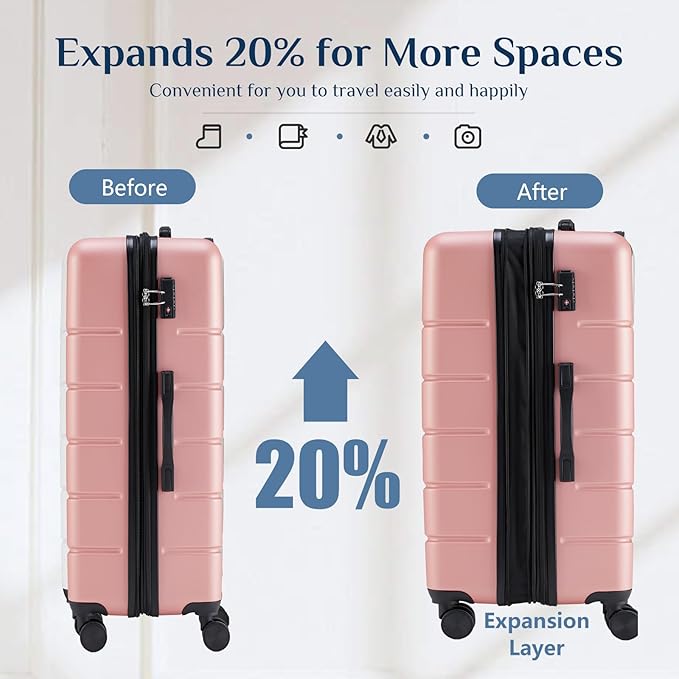 NEWBULIG 3-PCS Set Suitcases Spinner Wheels Lightweight Expandable Travel Hard Shell Luggage with TSA Lock, Pink