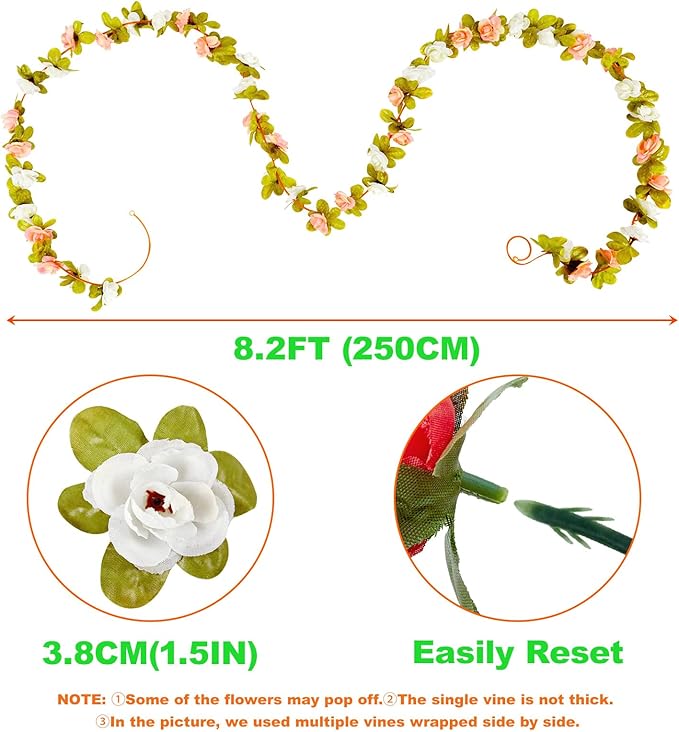 8 Pcs x 8.2 ft Flower Garland Artificial Rose Vine Flowers with Green Leaves Hanging Fake Roses Vine for Room Party Home Wedding Birthday Christmas Wall Arch Decor, Spring Purple Flower
