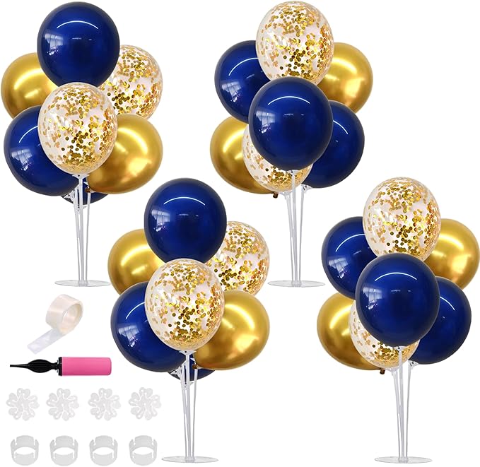 TONIFUL 4 Set Navy Blue Gold Balloon Centerpieces for Table,Balloons Stand Kit for Graduation Decorations 2026 Class of 2026 Party Decorations,Retirement,Anniversary,Homecoming,Birthday Decoration