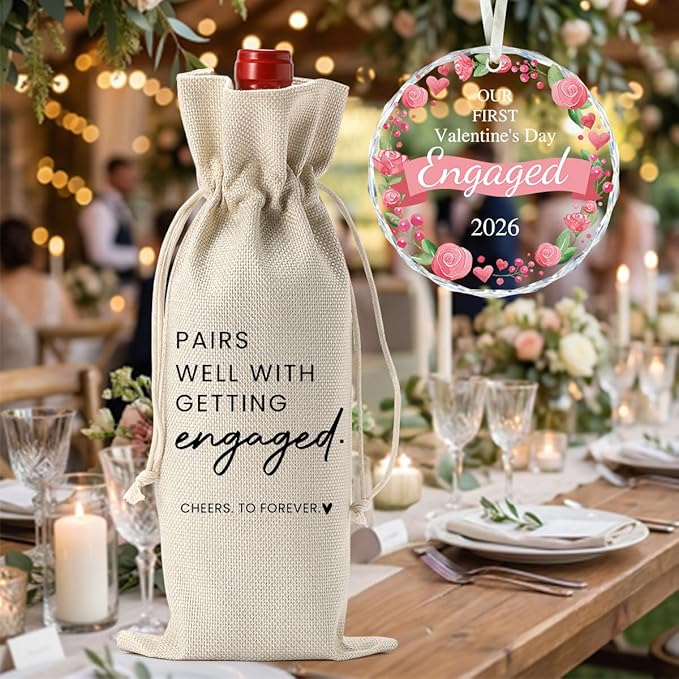 Valentine's Day Engaged Gift Engagement Gifts for Couples Her Engagement Party Decorations Gifts for Women Couple Wine Bag Our First Valentine's Day Engaged Ornament 2026