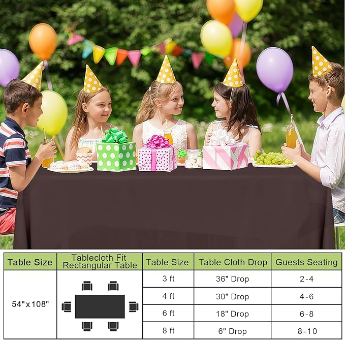 Smiry Disposable Table Cloth - 12 Pack, 54 x 108 Inch Waterproof Rectangle Tablecloths for Parties, Decorative Plastic Table Cover, Leakproof & Sturdy, Coffee