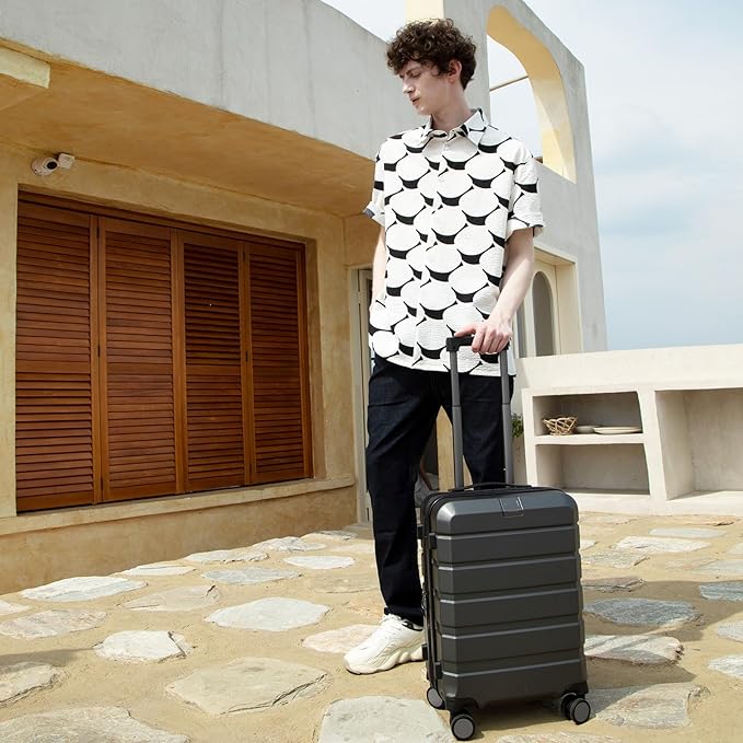 KROSER Hardside Expandable Carry On Luggage with Spinner Wheels & Built-in TSA Lock, Durable Suitcase Rolling Luggage with USB Port, Carry-On 20-Inch Steel Grey