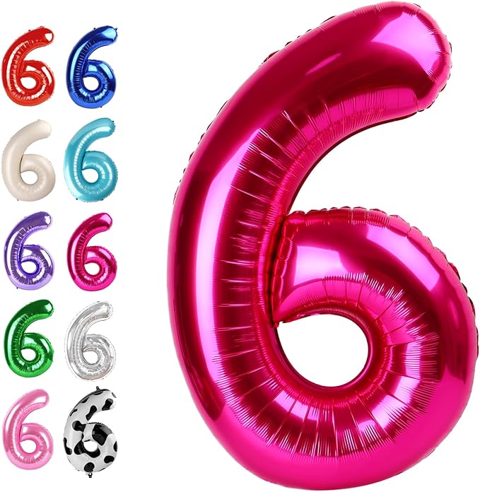 40 Inch Hot Pink Mylar Foil Number 6 Birthday Balloon, Digital Balloons for 6 16 Boy Girl Party Decorations Supplies, Big Helium Balloon Numbers for 26 36 46 60 Men Women Anniversary