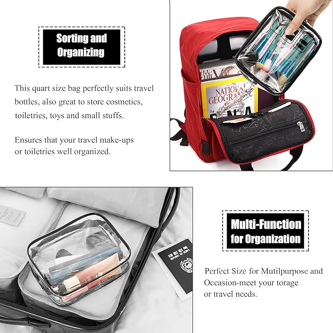 MODENGKONGJIAN TSA Approved Toiletry Bag, 3 Pcs Clear Toiletries Bags Quart Size Travel Makeup Cosmetic Bag for Women Men, Carry on Airport Airline Compliant Bag (Blue)