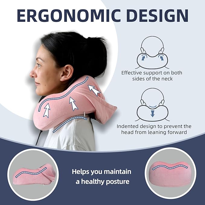 Travel Pillow with Extra Large Hood for Airplane Long Flights Privacy and Comfort Memory Foam with Velvet Cover for Road Trip Head&Neck Support for Plane Office Cars Sleeping & Rest (Pink)