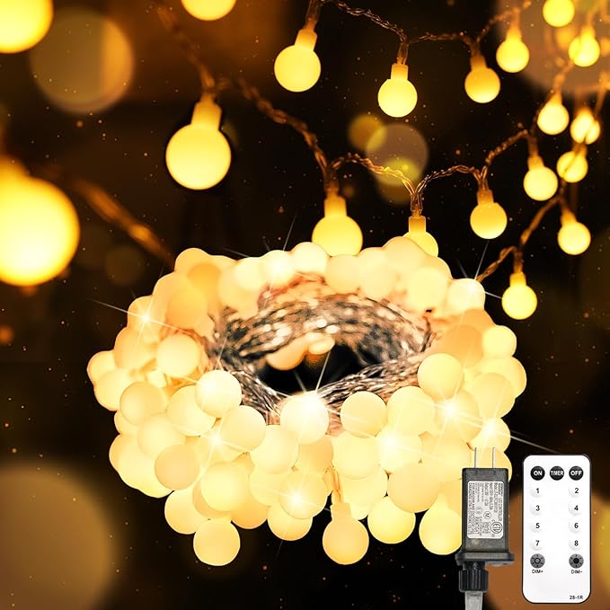 suddus String Lights for Bedroom, 33ft 100 Led Connectable Globe String Lights Indoor, Hanging Fairy Lights Plug in with Remote for Classroom, Room, Dorm, Outdoor, Christmas Tree Decor, Warm White