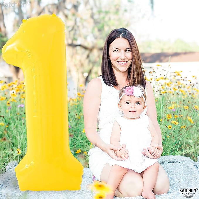 KatchOn, Yellow Number 1 Balloon - 40 Inch, Helium Supported | Mylar Foil Yellow One Number Balloon for First Happy Birthday Decorations | 1st Anniversary Decorations | Birthday Party Decoration