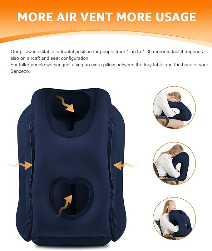 Sunany Travel Pillow, Inflatable Neck Pillow Used for Airplanes/Cars/Buses/Trains/Office Napping with Eye Mask/Earplugs (Blue)