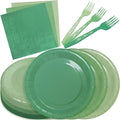 Serves 35 Guests Gradient Sage Green Plates and Napkins Party Supplies,7" Gradient Sage Green Birthday Dessert Paper Plates and Napkins,Disposable Party Dinnerware for Wedding,Graduation