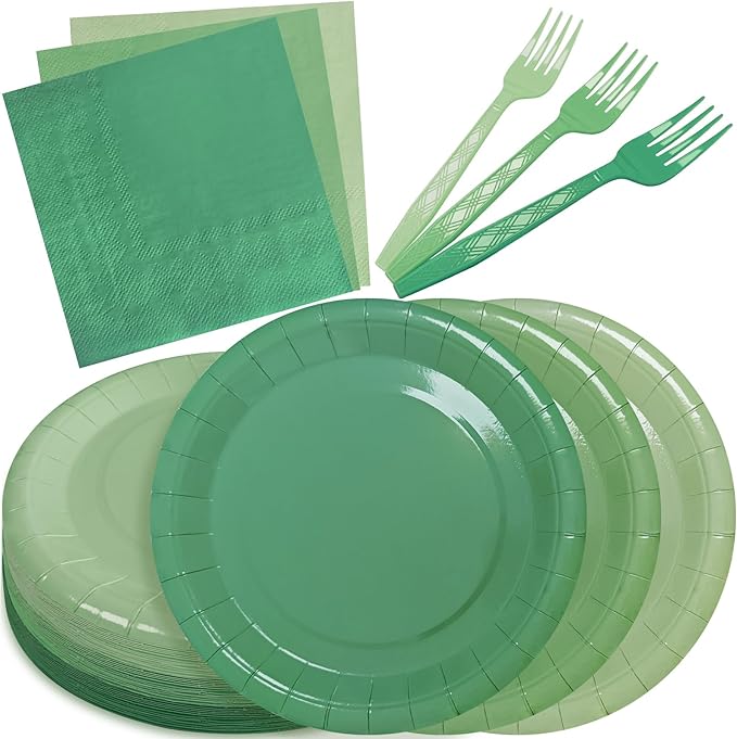 Serves 35 Guests Gradient Sage Green Plates and Napkins Party Supplies,7" Gradient Sage Green Birthday Dessert Paper Plates and Napkins,Disposable Party Dinnerware for Wedding,Graduation