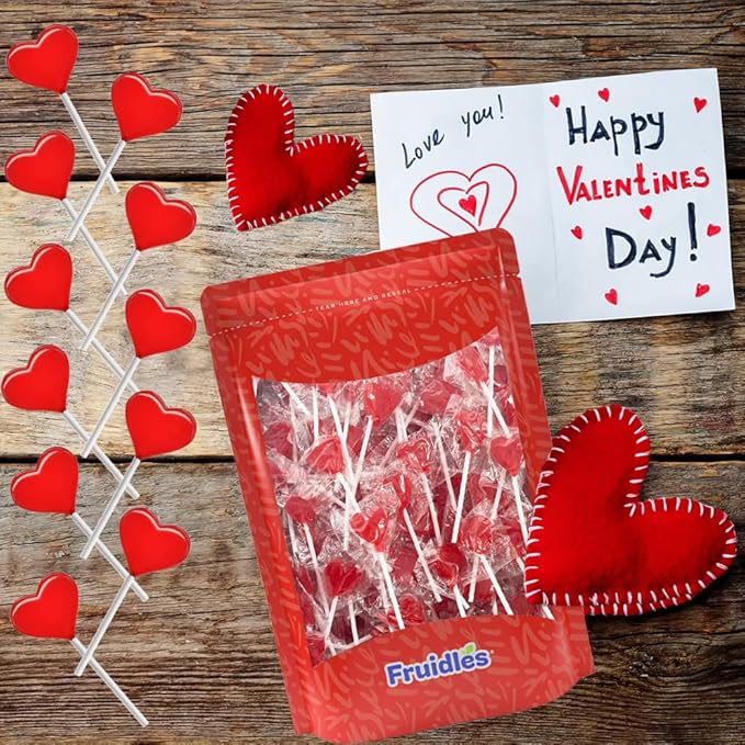 Fruidles 800-Pack Mini Red Heart Shaped Strawberry Flavored Lollipop, Individually Wrapped, 5g Lollipops 10 Pounds