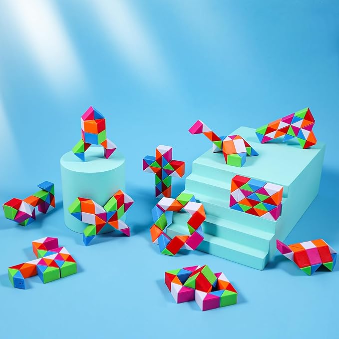 24 Pack Magic Snake Cube Fidget Toys for Kids - 24 Blocks Rainbow Twist Puzzle, Party Favors, Classroom Prizes, Birthday Goodie Bag Fillers, Stress Relief Sensory Toys