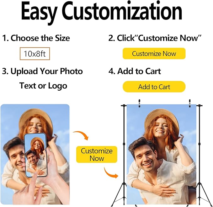 BELECO 8x8ft Fabric Custom Backdrop with Picture Logo Text Customize Your Design Personalized Background Customized Backdrop Banner for Party Decor Birthday Wedding Christmas Photoshoot Home Decor