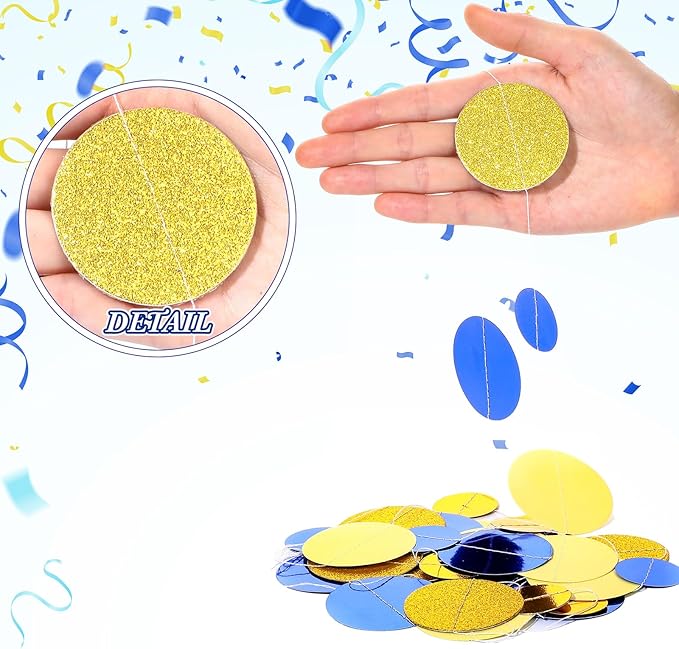Outus 5 Pieces 13.1 ft Blue Gold Circle Dots Garland Hanging Paper Dot Streamer for 2026 Graduations Birthday Wedding Baby Shower Nautical Pirate Theme Party Decorations Supplies(Blue, Gold)