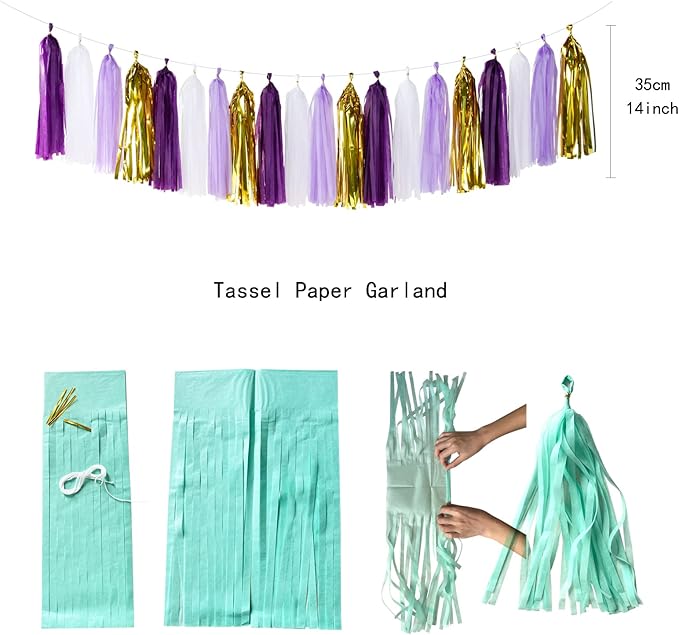 Purple Gold Graduation Decorations - 30pcs Kits Lavender White Paper Flowers,Banner Flags,Tassel Streamer Garland Engagement Girl Baby Bridal Shower Party Decoration Lasting Surprise