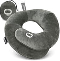 BCOZZY Organic Cotton Double Support Neck Pillow for Travel - 3 Ergonomic Positions for Head, Neck, and Chin Comfort - Ideal for Sleeping Upright on Flights, Cars, and at Home – Large, Gray