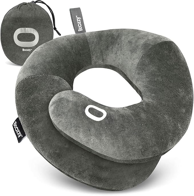 BCOZZY Organic Cotton Double Support Neck Pillow for Travel - 3 Ergonomic Positions for Head, Neck, and Chin Comfort - Ideal for Sleeping Upright on Flights, Cars, and at Home – Large, Gray