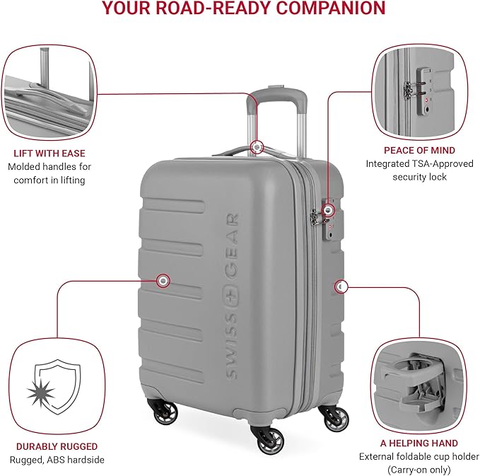 SwissGear 7366 Signature Hardside Expandable Luggage with Spinner Wheels, TSA Lock, Cup-Holder, Grey, 2-Piece Set (19/27)