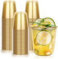 KesaPlan 50 Pcs Gold Plastic Cups, 12oz Disposable Stemless Wine Glasses for Cocktail Cute Clear Cocktail Wine Glasses Gold Party Cups for Meeting Wedding Graduation Holiday Party