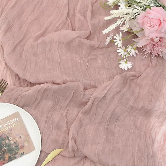FEXIA 3 Pack Table Runner Dusty Pink Cheesecloth 35x120 Inches Spring Easter Table Runner Burnt for Wedding Decor Reception Bridal Shower Centerpiece Engagement Decor