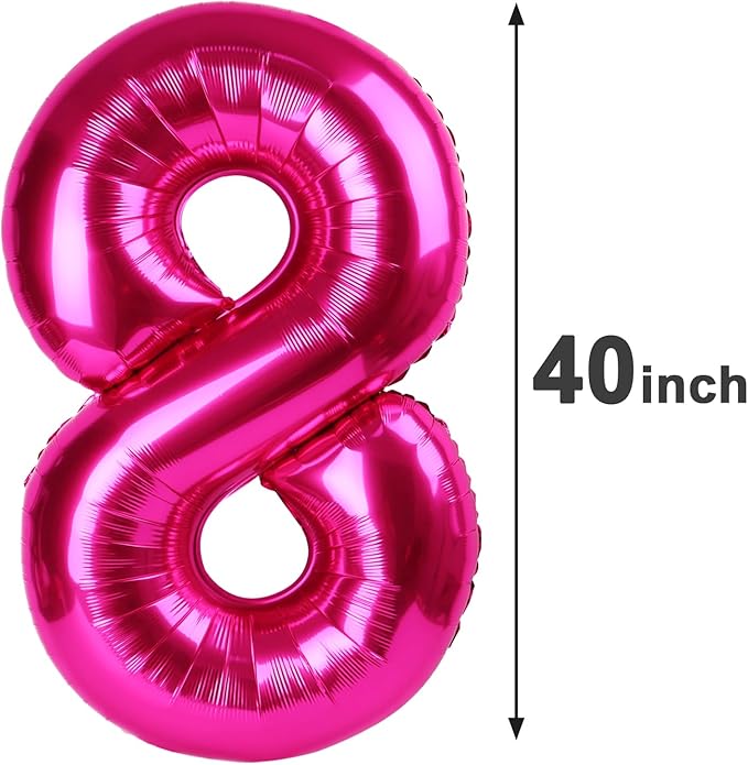 Hot Pink Foil Number 8 Balloon 40 Inch, Helium Mylar Eight Number 8 18 28 38 48 58 80 88 Birthday Balloons, 8th Hot Pink Women Men Wedding Anniversary, Graduations Party Supplies