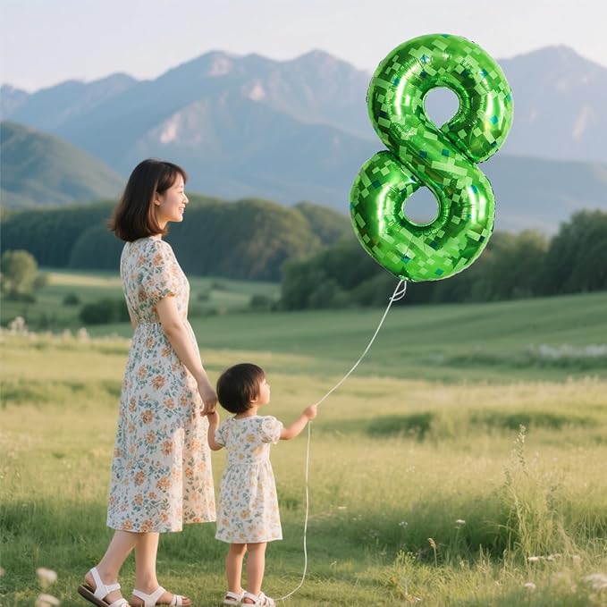 Green Number Balloons, Gaint Green Pixel Number 2 Balloon 40 Inch Dark green 2 Balloon for Boys Girls Kids 2nd Birthday Party Decoration