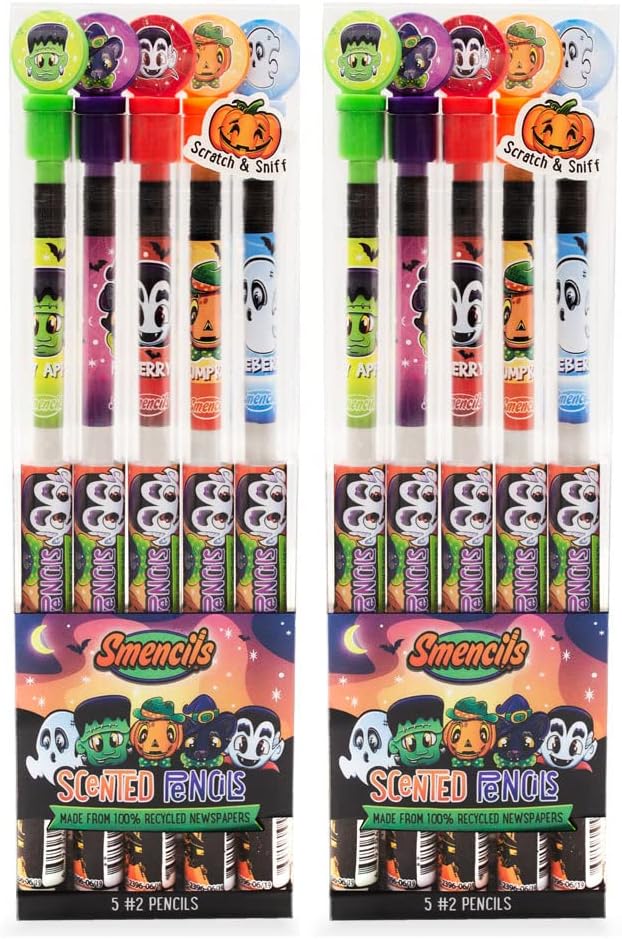 Scentco Halloween Smencils (2 Pack) - HB #2 Scented Pencils, 5 Count, Gifts for Kids, School Supplies, Classroom Rewards