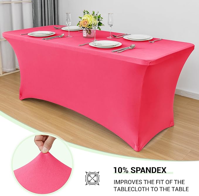 Obstal Spandex Table Cover 6ft Fitted Tablecloth Rectangular - Stretch Folding Table Cloth Rectangle for Birthday Party Wedding Banquet, Magenta Red, 72L x 30W Inch