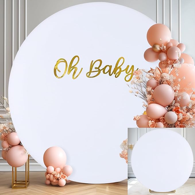 Gallety 7.2FT White Round Backdrop Cover with Size Adjuster & 4 Metal Clips, Universal Fit for 5ft-7.2ft Circle Stand, Polyester Fabric Arch Cover for Wedding, Birthday Party, Videos Photography Decor