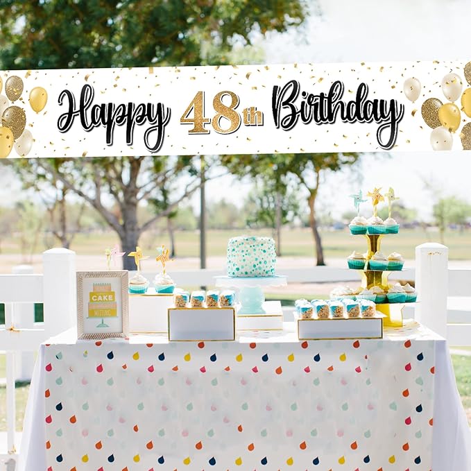 Happy 48th Birthday Decorations,48th Gold Balloon Large Birthday Hanging Banner Sign,48 Years Old Bday Party Supplies.